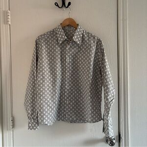 Vintage Hermès Paris Shirt 43/17 Boxy Fit Gray Geometric Made in France 90s